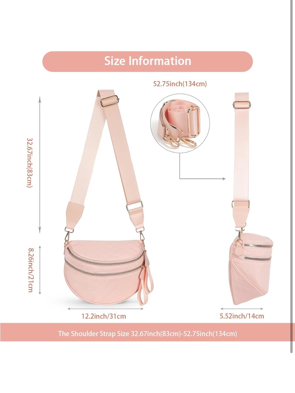 Quilted Blush Pink Crossbody Bum Bag - Picture 4 of 7